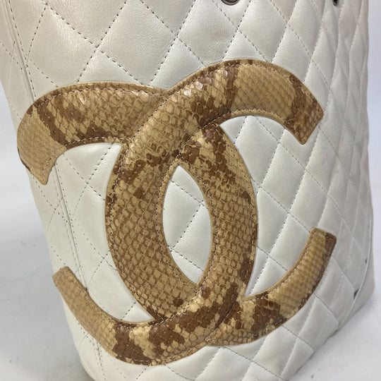 CHANEL Tote Bag A25167 lambskin white Cambon line CC COCO Mark Women Used Authentic