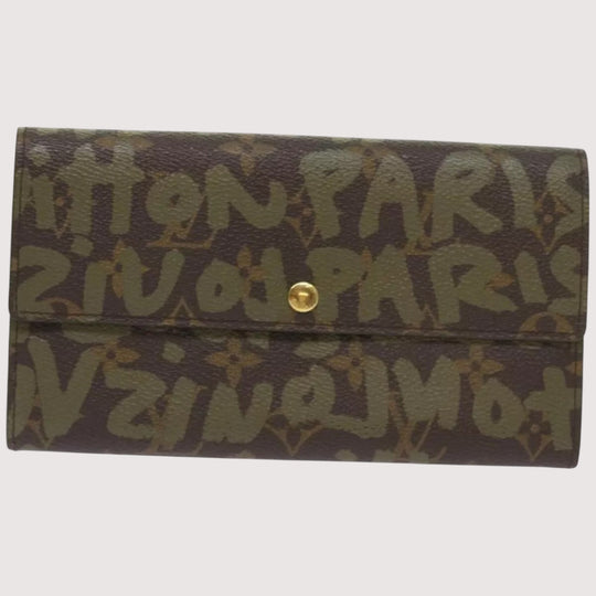 Louis Vuitton Monogram Graffiti Long Leather Wallet Khaki Womens