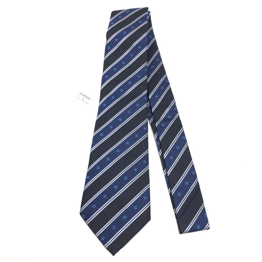 CHANEL tie silk black Star COCO Mark mens Used Authentic