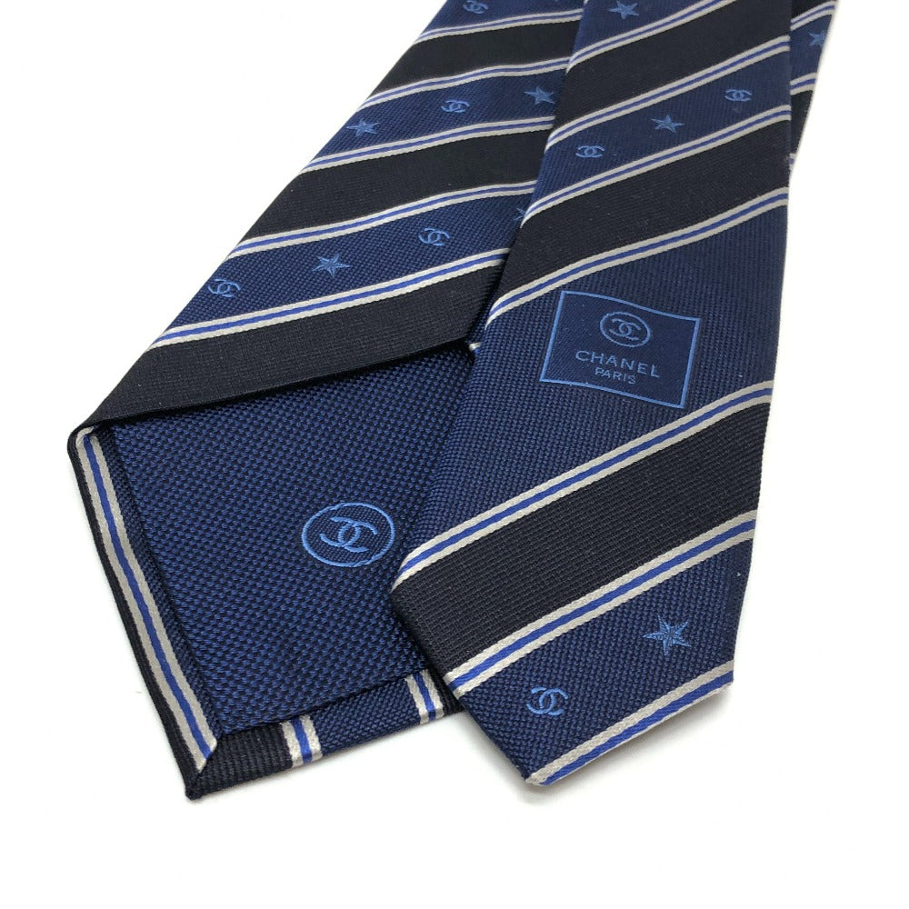 CHANEL tie silk black Star COCO Mark mens Used Authentic