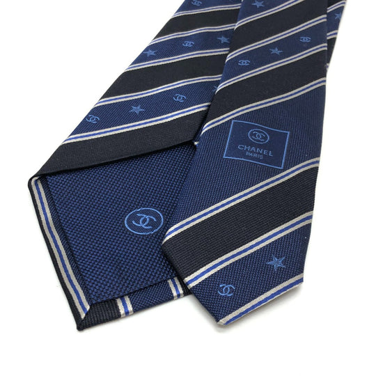 CHANEL tie silk black Star COCO Mark mens Used Authentic