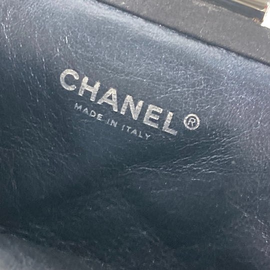 CHANEL Clutch bag leather Dark Navy type Rhinestone Purse Purse Women Used Authentic