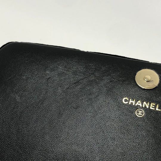 CHANEL Shoulder Bag Velor black Velour Matelasse Women Used Authentic