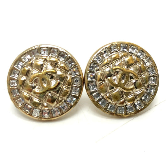 CHANEL Pierce B17C metal gold COCO Mark Matelasse Rhinestone Women Used Authentic