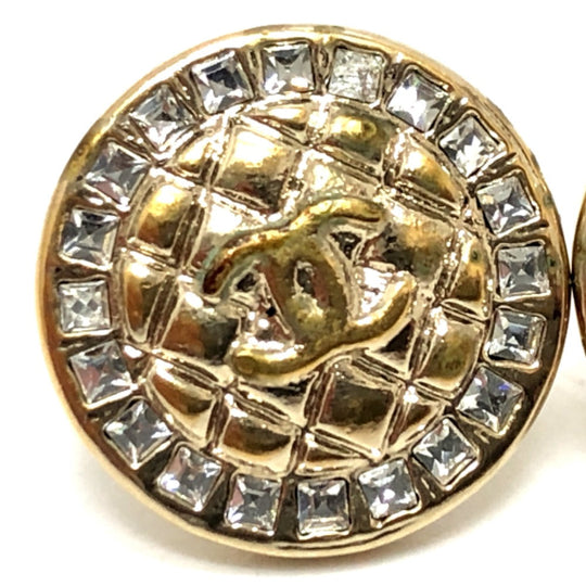 CHANEL Pierce B17C metal gold COCO Mark Matelasse Rhinestone Women Used Authentic