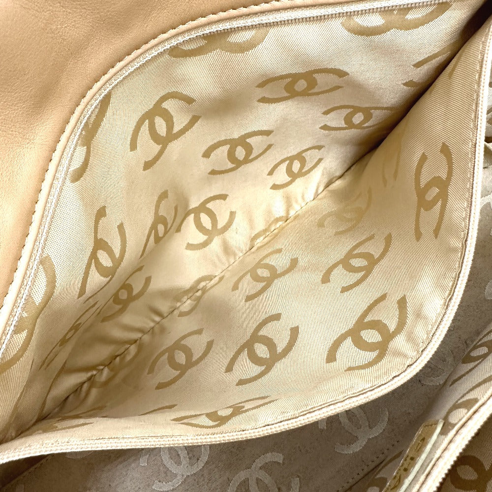 CHANEL Tote Bag Calfskin beige Wild stitch Women Used Authentic