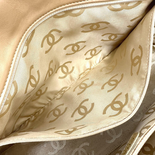 CHANEL Tote Bag Calfskin beige Wild stitch Women Used Authentic