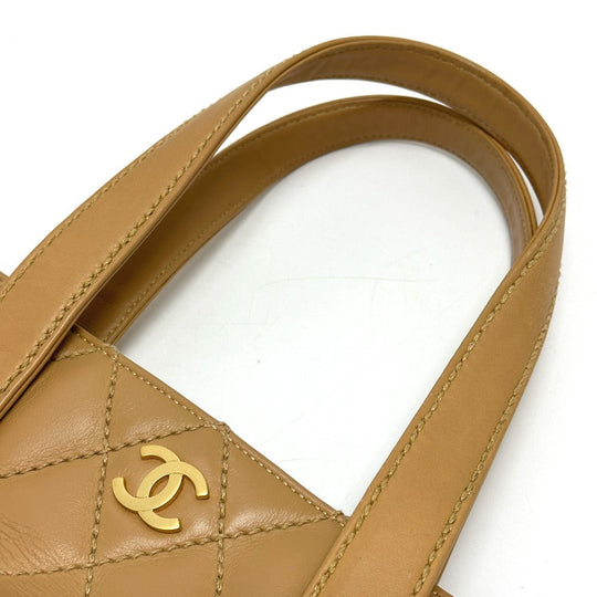CHANEL Tote Bag Calfskin beige Wild stitch Women Used Authentic