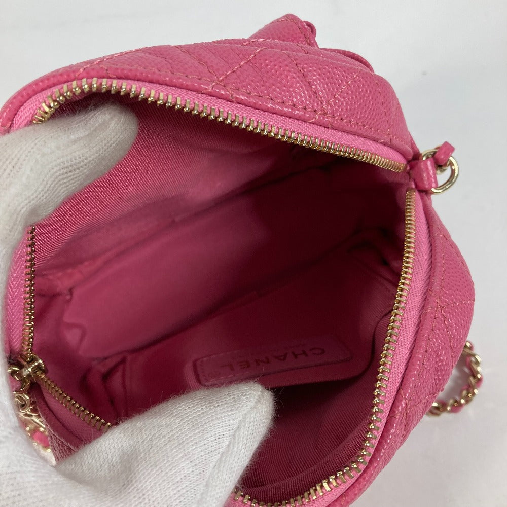 CHANEL Shoulder Bag Caviar skin pink Matelasse quilted Chain bag CC COCO Mark Women Used Authentic