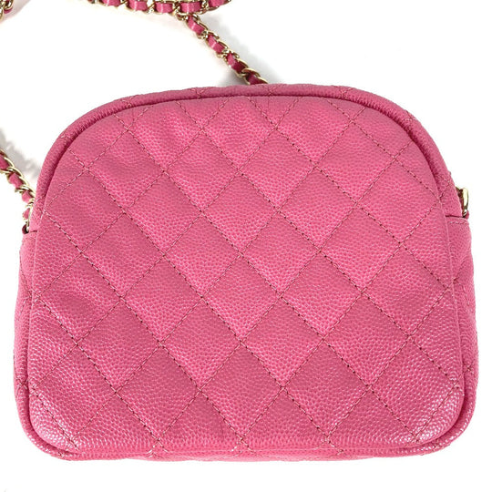 CHANEL Shoulder Bag Caviar skin pink Matelasse quilted Chain bag CC COCO Mark Women Used Authentic