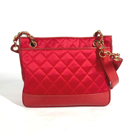 CHANEL Shoulder Bag Satin, Leather Red Vintage Cocoball Matrasse quilting Women Used Authentic