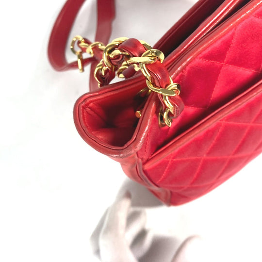 CHANEL Shoulder Bag Satin, Leather Red Vintage Cocoball Matrasse quilting Women Used Authentic