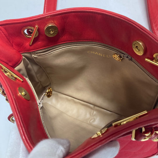 CHANEL Shoulder Bag Satin, Leather Red Vintage Cocoball Matrasse quilting Women Used Authentic