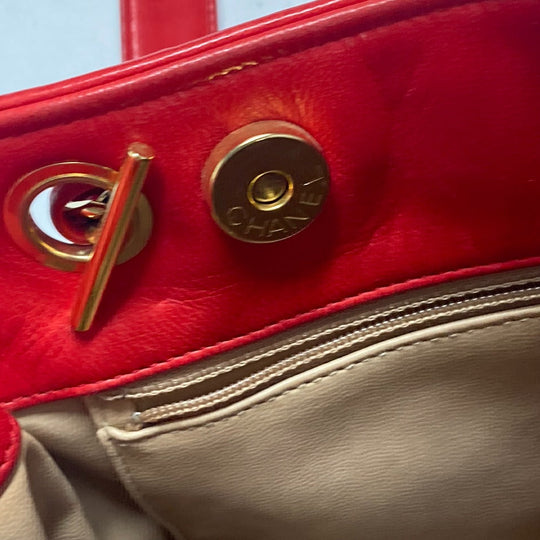 CHANEL Shoulder Bag Satin, Leather Red Vintage Cocoball Matrasse quilting Women Used Authentic