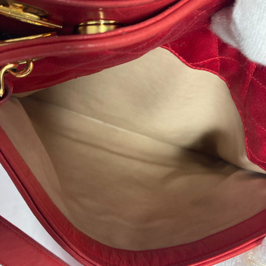 CHANEL Shoulder Bag Satin, Leather Red Vintage Cocoball Matrasse quilting Women Used Authentic