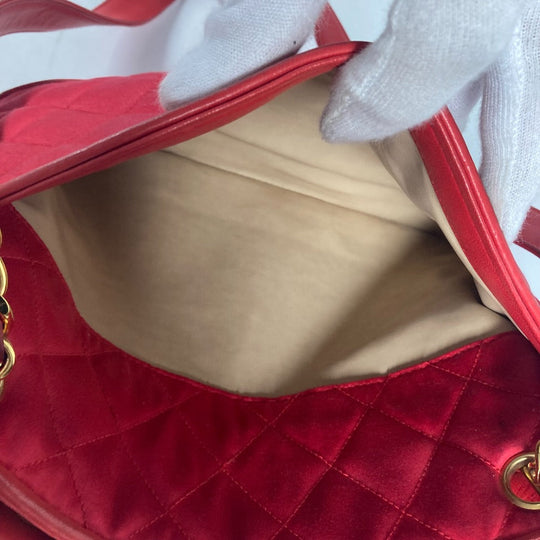 CHANEL Shoulder Bag Satin, Leather Red Vintage Cocoball Matrasse quilting Women Used Authentic
