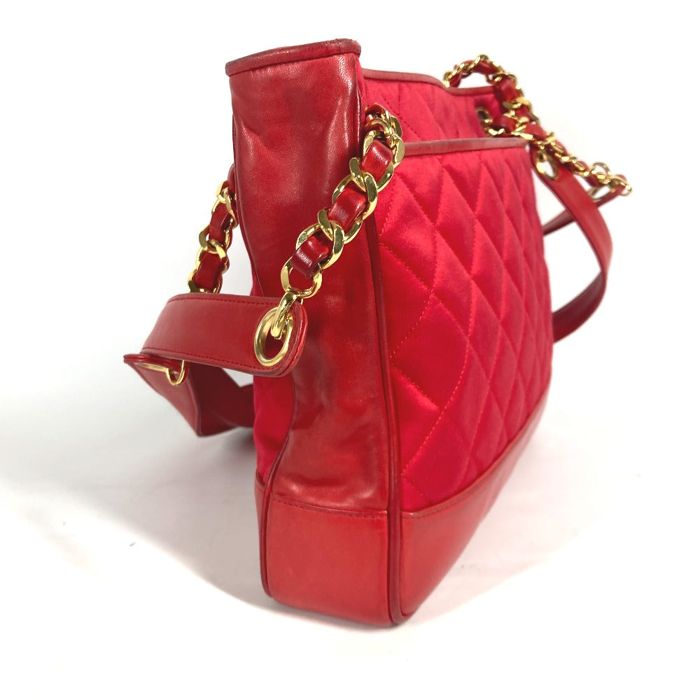 CHANEL Shoulder Bag Satin, Leather Red Vintage Cocoball Matrasse quilting Women Used Authentic