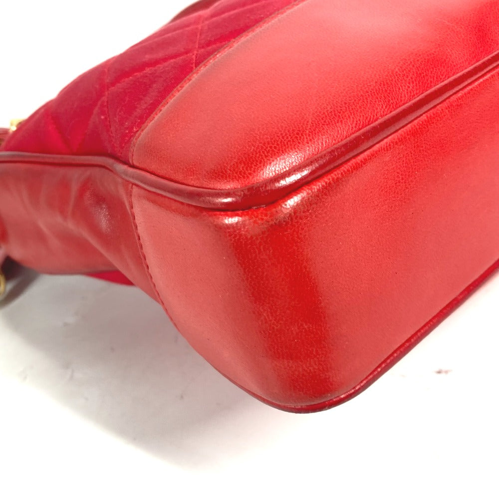 CHANEL Shoulder Bag Satin, Leather Red Vintage Cocoball Matrasse quilting Women Used Authentic