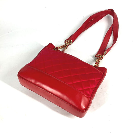 CHANEL Shoulder Bag Satin, Leather Red Vintage Cocoball Matrasse quilting Women Used Authentic