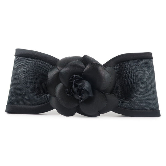 CHANEL Valletta Satin black Camelia Ribbon motif Women Used Authentic