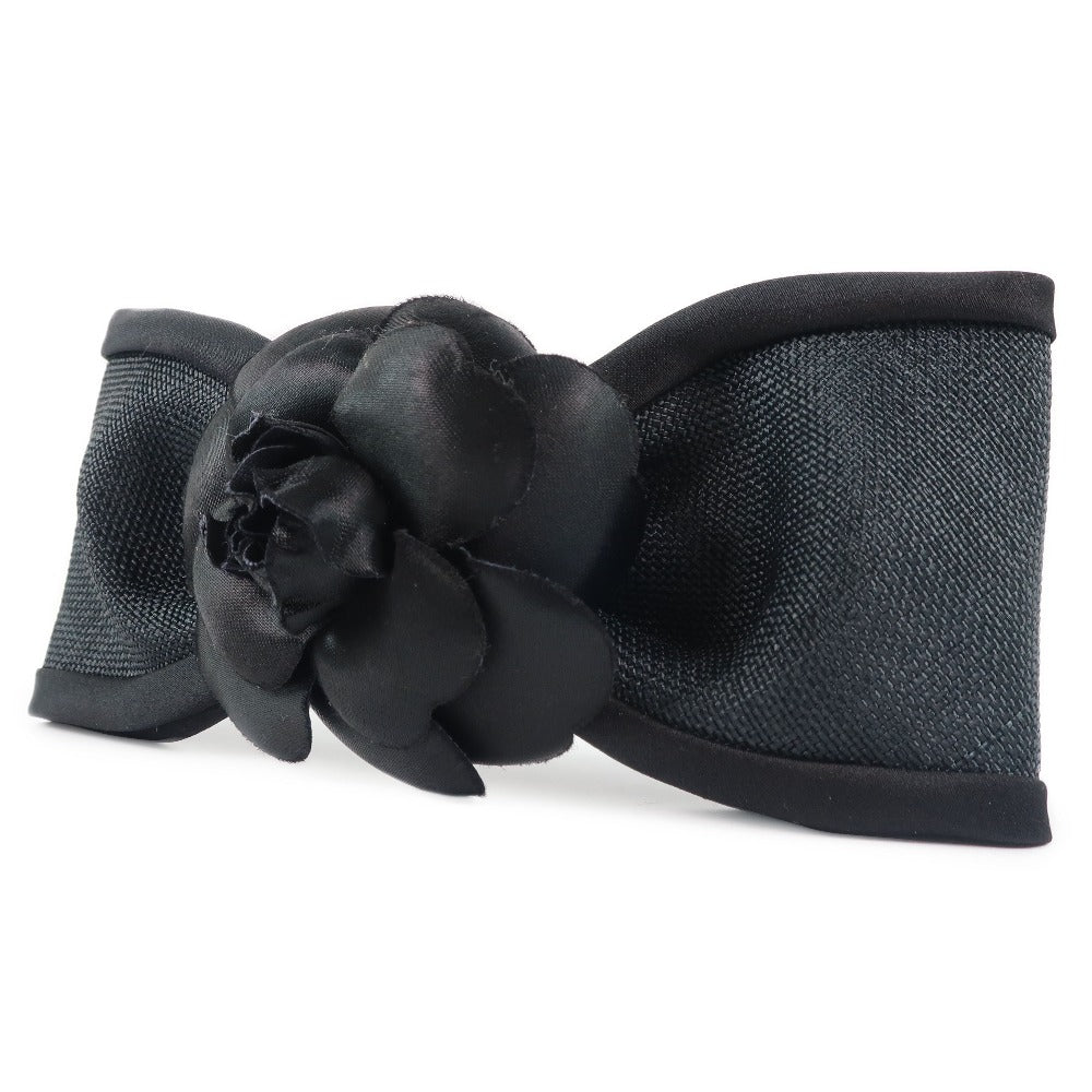 CHANEL Valletta Satin black Camelia Ribbon motif Women Used Authentic