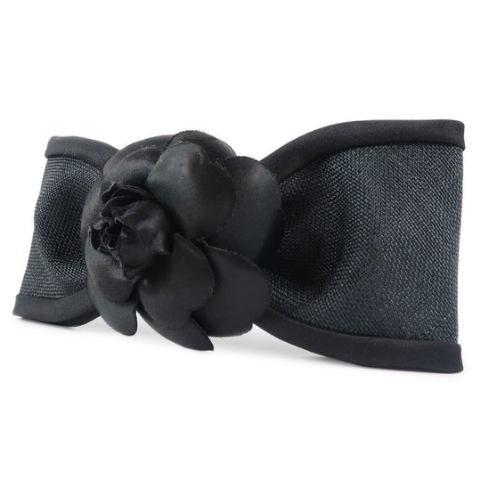 CHANEL Valletta Satin black Camelia Ribbon motif Women Used Authentic