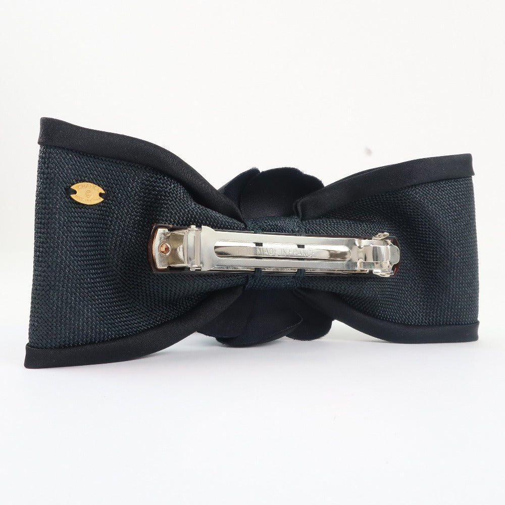 CHANEL Valletta Satin black Camelia Ribbon motif Women Used Authentic