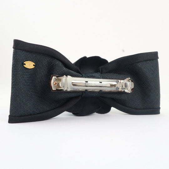 CHANEL Valletta Satin black Camelia Ribbon motif Women Used Authentic