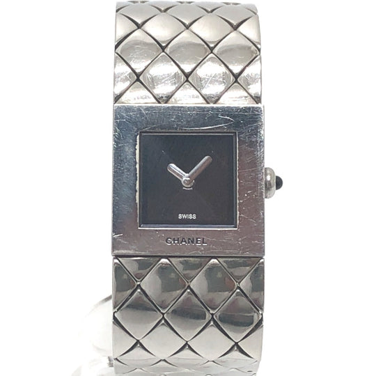 CHANEL Watches Quartz Stainless Steel Silver Matrasse black dial Women Used Authentic