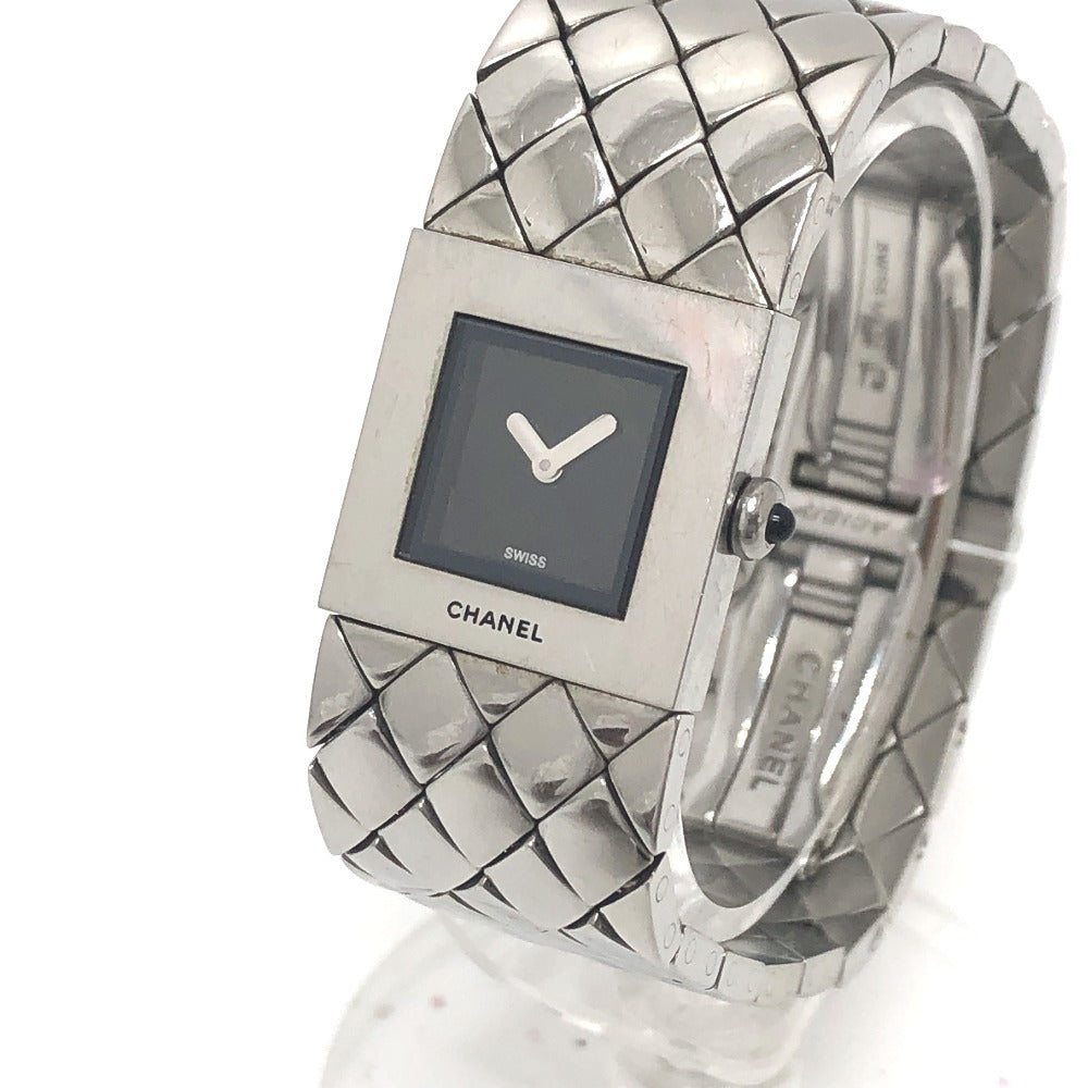 CHANEL Watches Quartz Stainless Steel Silver Matrasse black dial Women Used Authentic