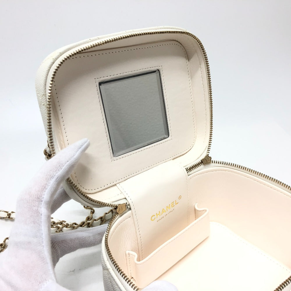 CHANEL Shoulder Bag AS3171 Caviar skin white COCO Mark CC Vanity bag Women Used Authentic