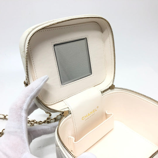 CHANEL Shoulder Bag AS3171 Caviar skin white COCO Mark CC Vanity bag Women Used Authentic