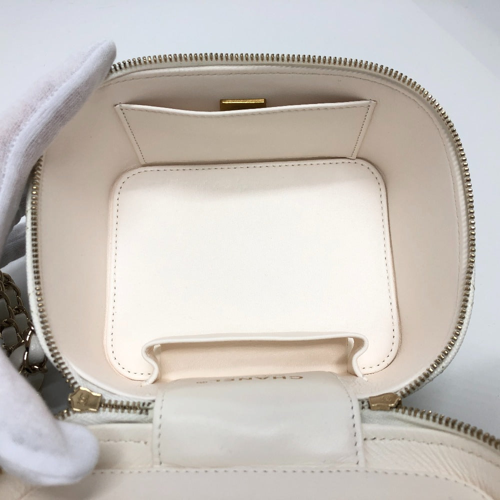 CHANEL Shoulder Bag AS3171 Caviar skin white COCO Mark CC Vanity bag Women Used Authentic