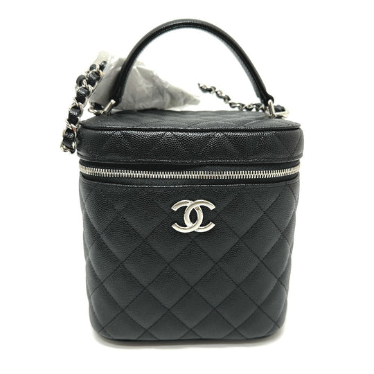 CHANEL Vanity bag AS2362 Caviar skin black COCO Mark CC Matelasse Quilting Women Used Authentic