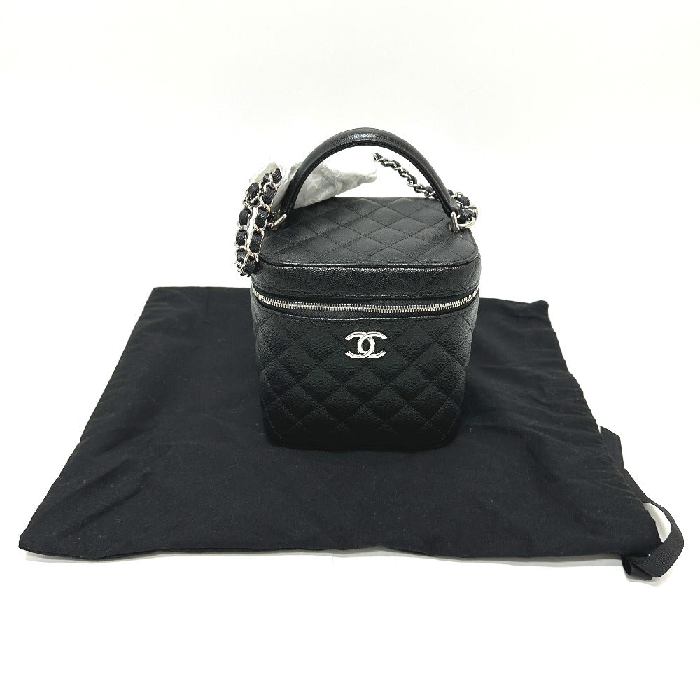 CHANEL Vanity bag AS2362 Caviar skin black COCO Mark CC Matelasse Quilting Women Used Authentic