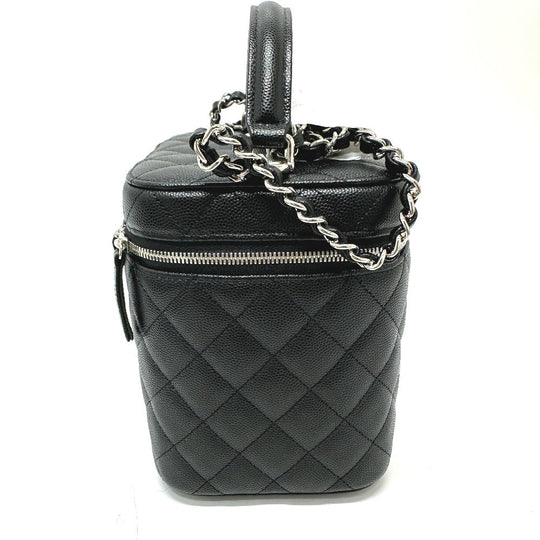 CHANEL Vanity bag AS2362 Caviar skin black COCO Mark CC Matelasse Quilting Women Used Authentic