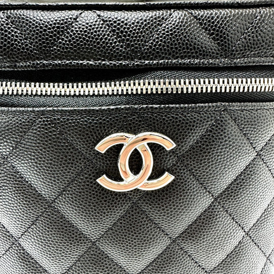 CHANEL Vanity bag AS2362 Caviar skin black COCO Mark CC Matelasse Quilting Women Used Authentic