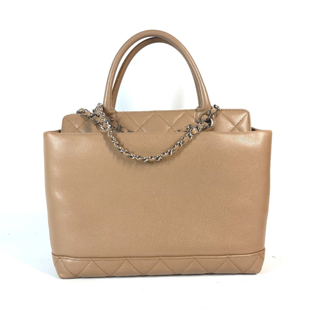 CHANEL Tote Bag Caviar skin beige CC COCO Mark Women Used Authentic