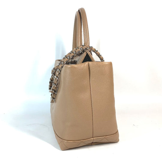 CHANEL Tote Bag Caviar skin beige CC COCO Mark Women Used Authentic