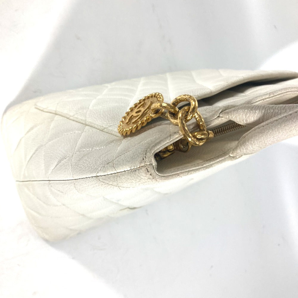 CHANEL Tote Bag A01804 Caviar skin white quilting matelasse CC COCO Mark Replica Tote Women Used Authentic