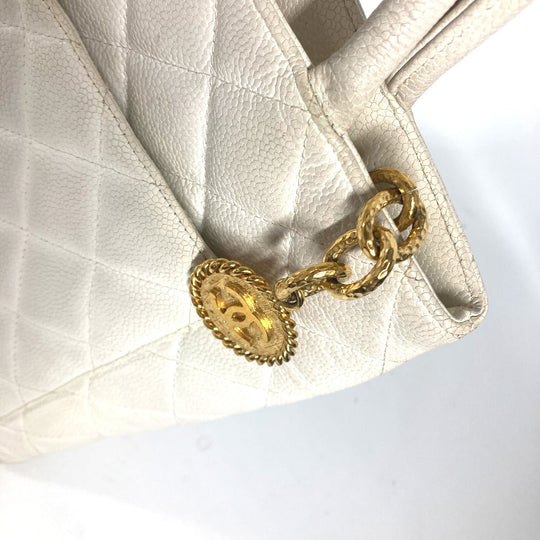 CHANEL Tote Bag A01804 Caviar skin white quilting matelasse CC COCO Mark Replica Tote Women Used Authentic