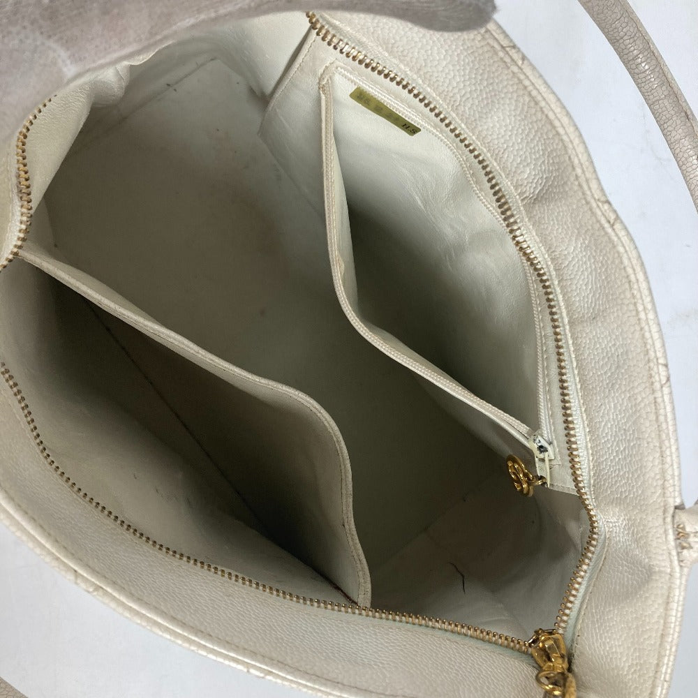 CHANEL Tote Bag A01804 Caviar skin white quilting matelasse CC COCO Mark Replica Tote Women Used Authentic
