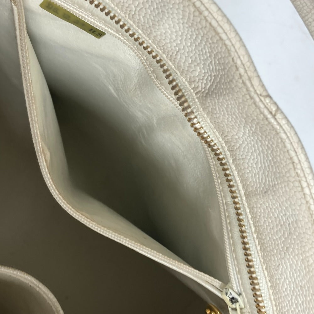 CHANEL Tote Bag A01804 Caviar skin white quilting matelasse CC COCO Mark Replica Tote Women Used Authentic