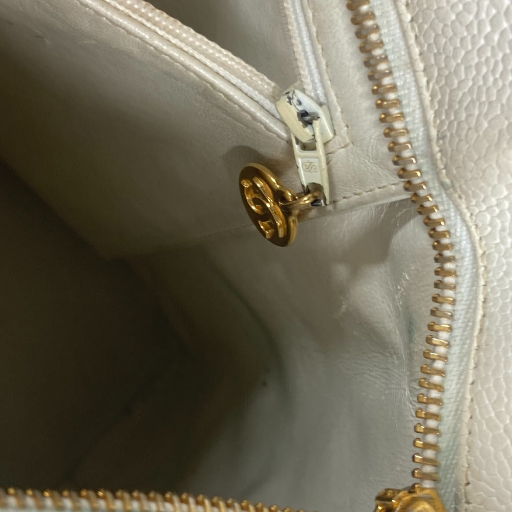 CHANEL Tote Bag A01804 Caviar skin white quilting matelasse CC COCO Mark Replica Tote Women Used Authentic