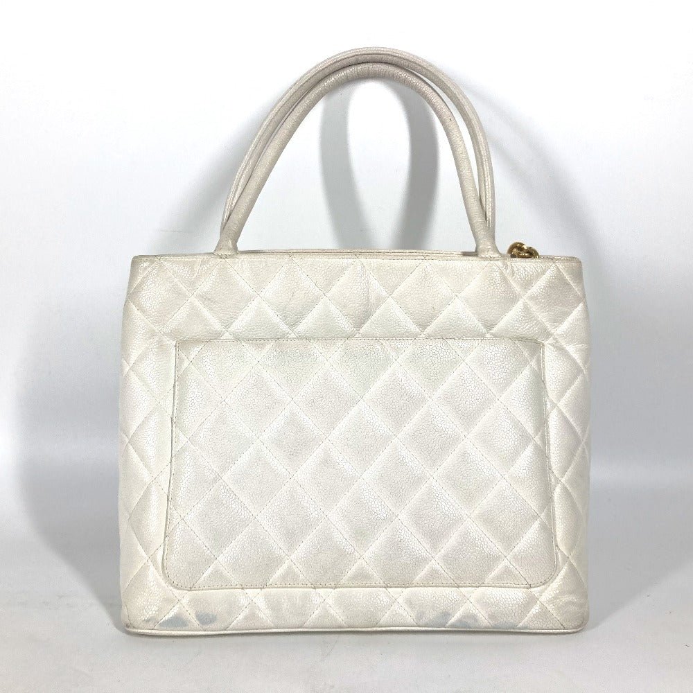 CHANEL Tote Bag A01804 Caviar skin white quilting matelasse CC COCO Mark Replica Tote Women Used Authentic