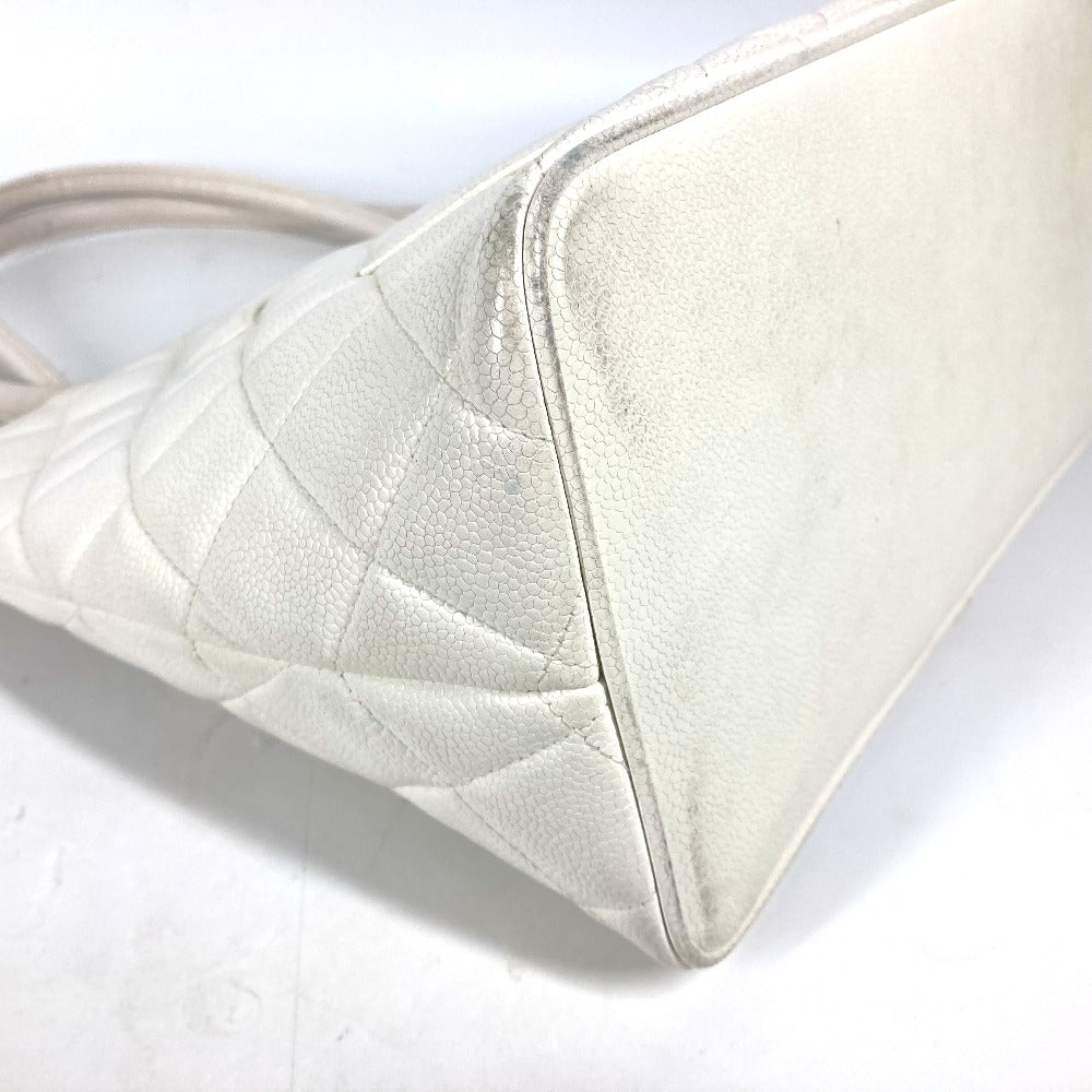 CHANEL Tote Bag A01804 Caviar skin white quilting matelasse CC COCO Mark Replica Tote Women Used Authentic