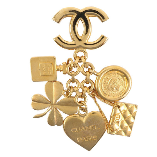 CHANEL Brooch Plated Gold gold Icon vintage Heart Clover Matelasse Women Used Authentic