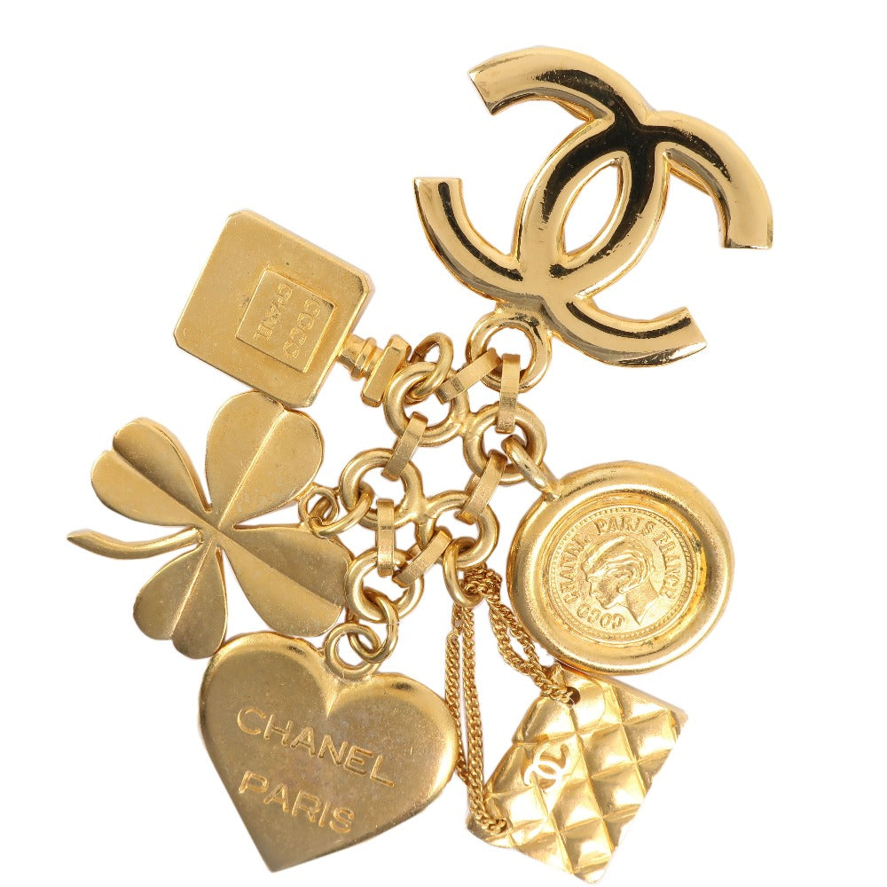 CHANEL Brooch Plated Gold gold Icon vintage Heart Clover Matelasse Women Used Authentic