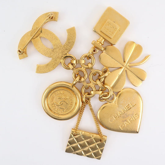 CHANEL Brooch Plated Gold gold Icon vintage Heart Clover Matelasse Women Used Authentic