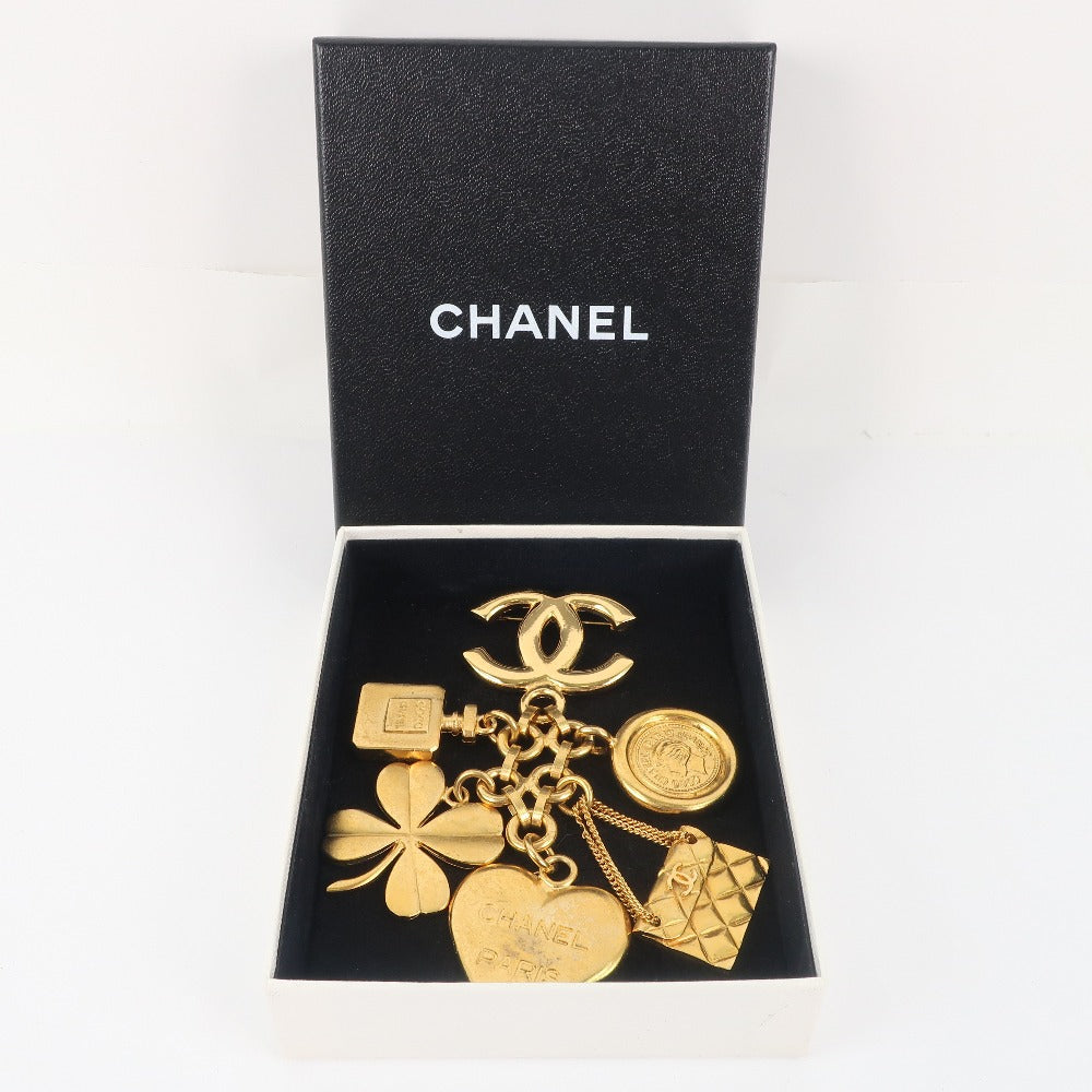 CHANEL Brooch Plated Gold gold Icon vintage Heart Clover Matelasse Women Used Authentic